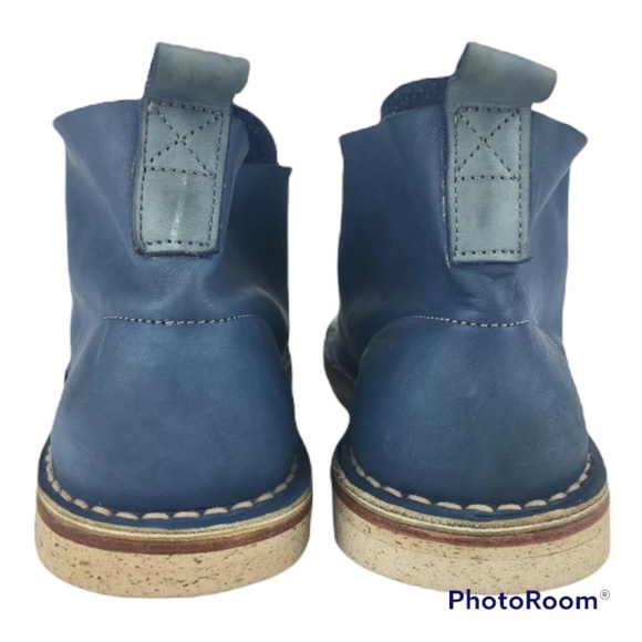 TRANS-PARENTS LEATHER TIE-DYE BLUE CREAM FLAT ROUND TOE ANKLE BOOTS Sz. 4.5 - Picture 6 of 10